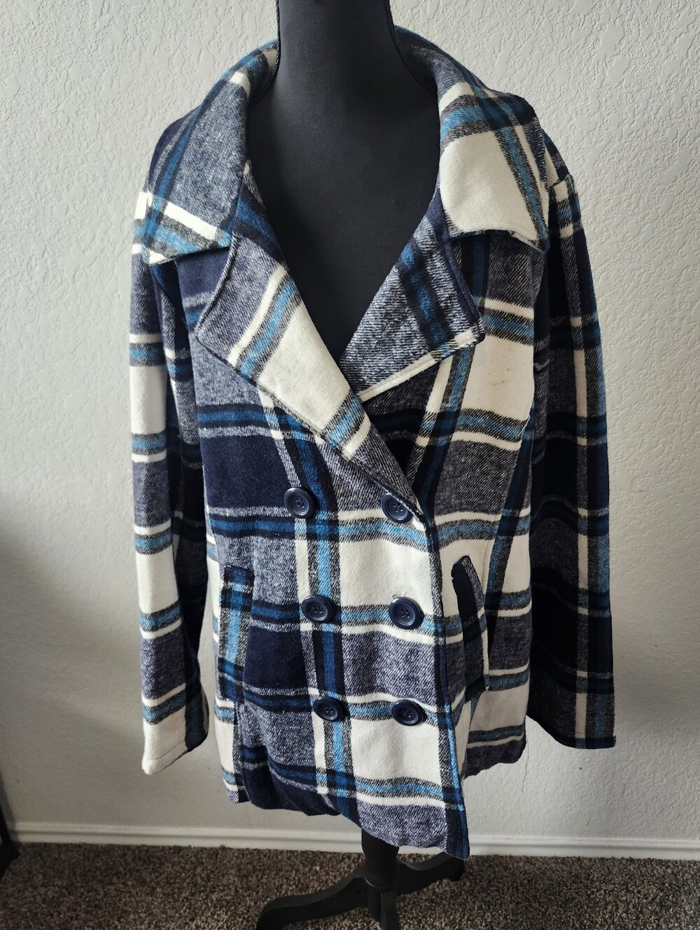 Me Jane Size XL Plaid Print Jacket Blue/White/Black
